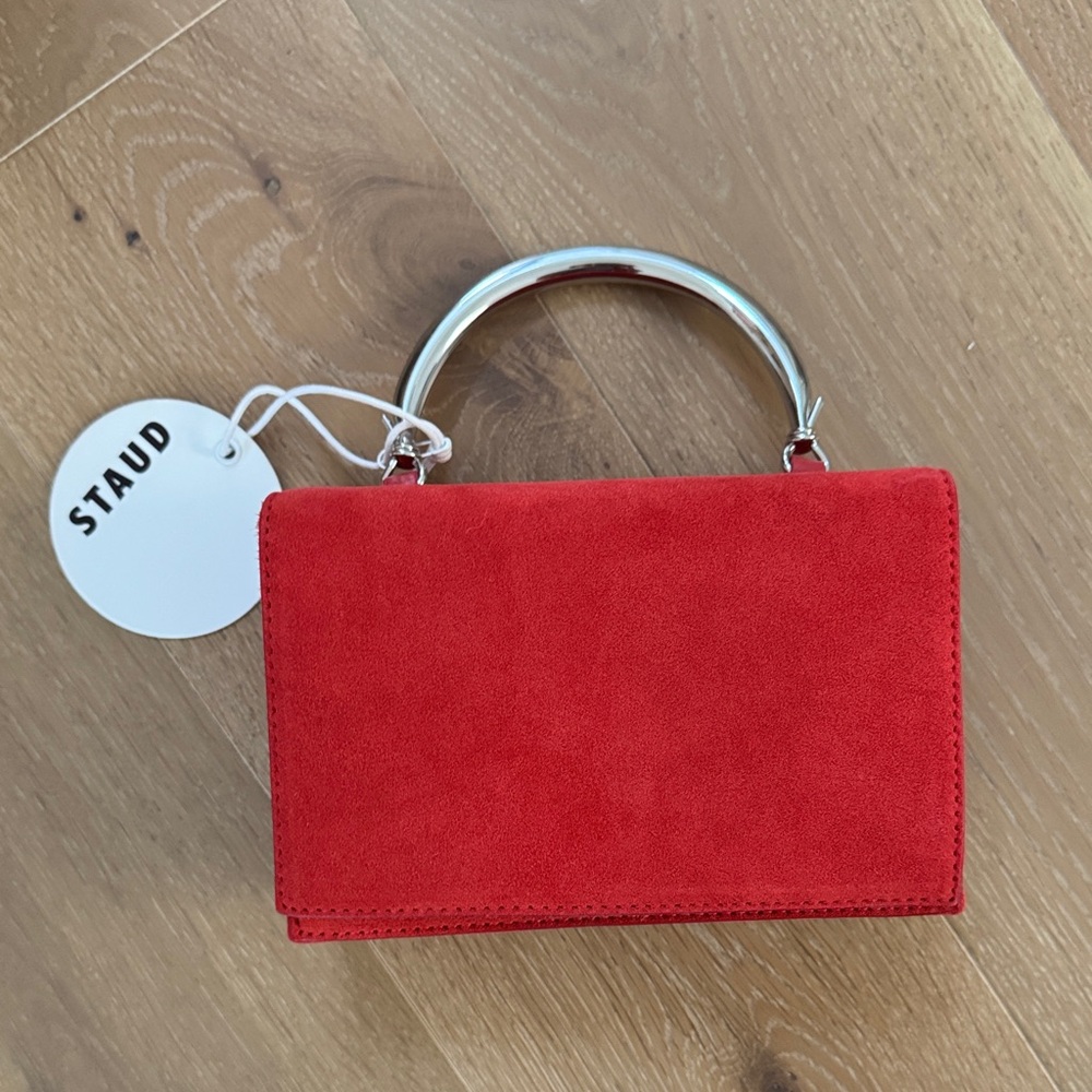 NWT Staud Arc Evening Bag Red Suede Handbag - Picture 4 of 7